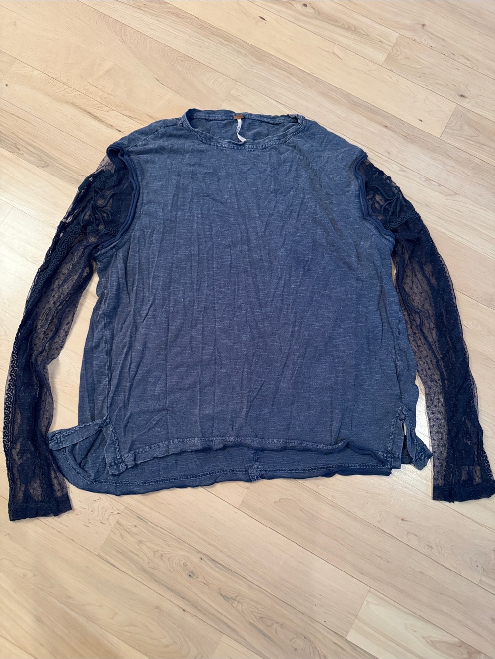 Free People Billie Jean twofer top features sheer lace long sleeves-Navy-Y2K-M